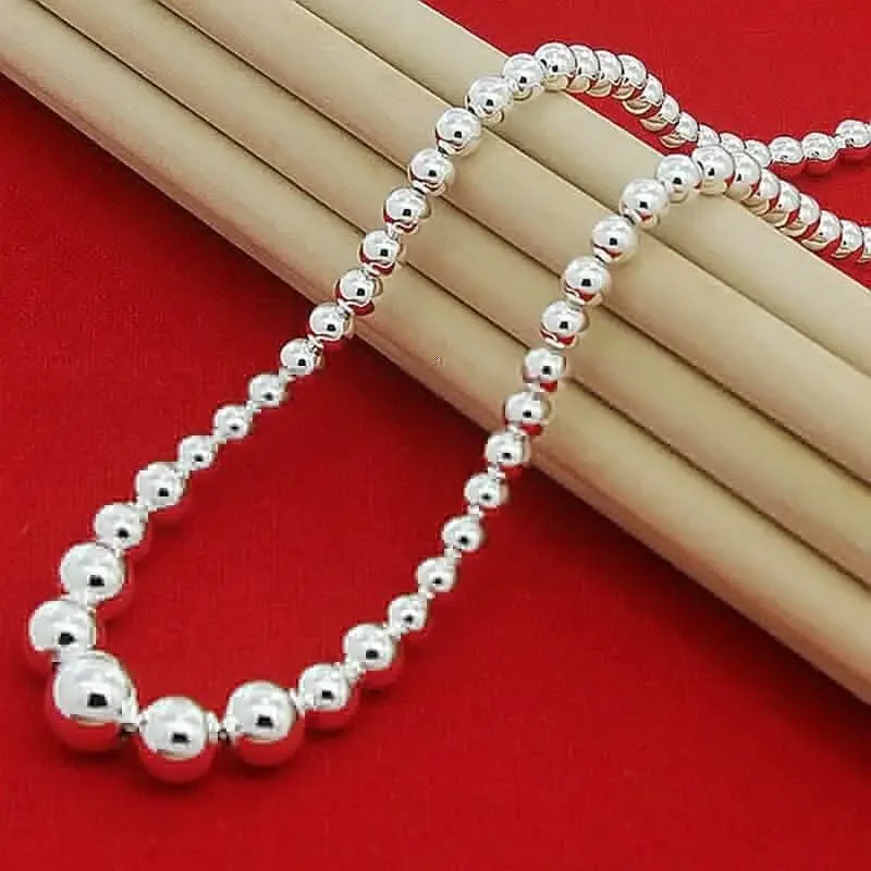 

Classic Simplicity 925 Silver Smooth Round Bead Ball Necklace Chain Gift Jewelry