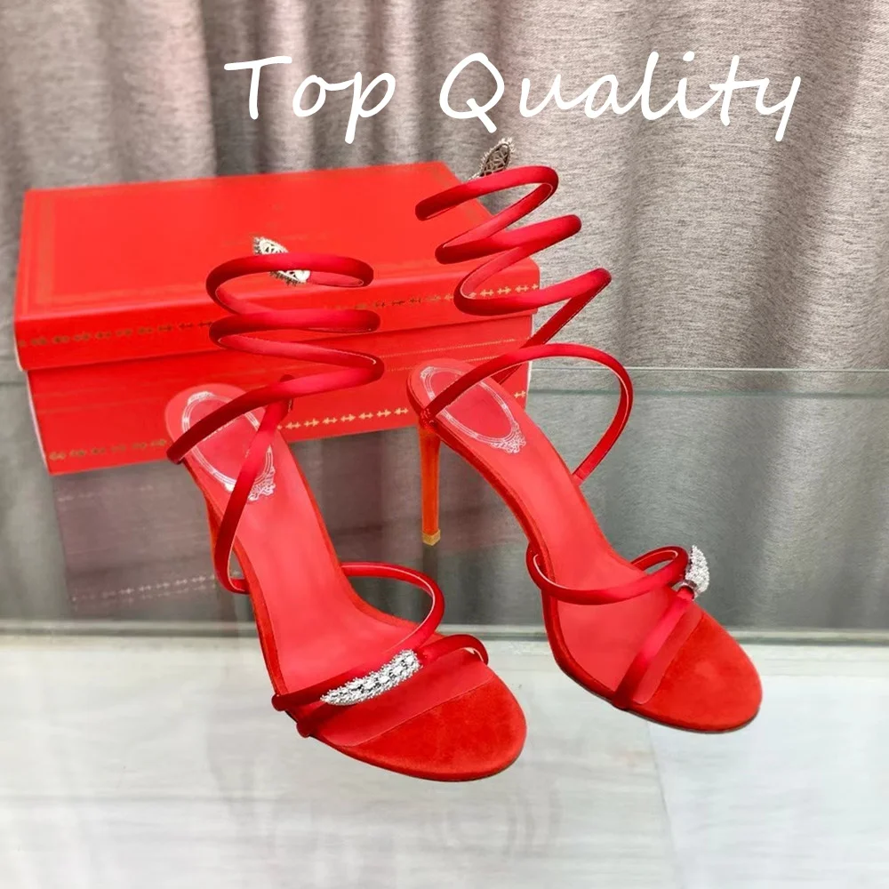 Sexy Style Women's High heeled sandals High Heels Crystal Snake Twine Around Ankle Strap Party Shoes Diamond inlay