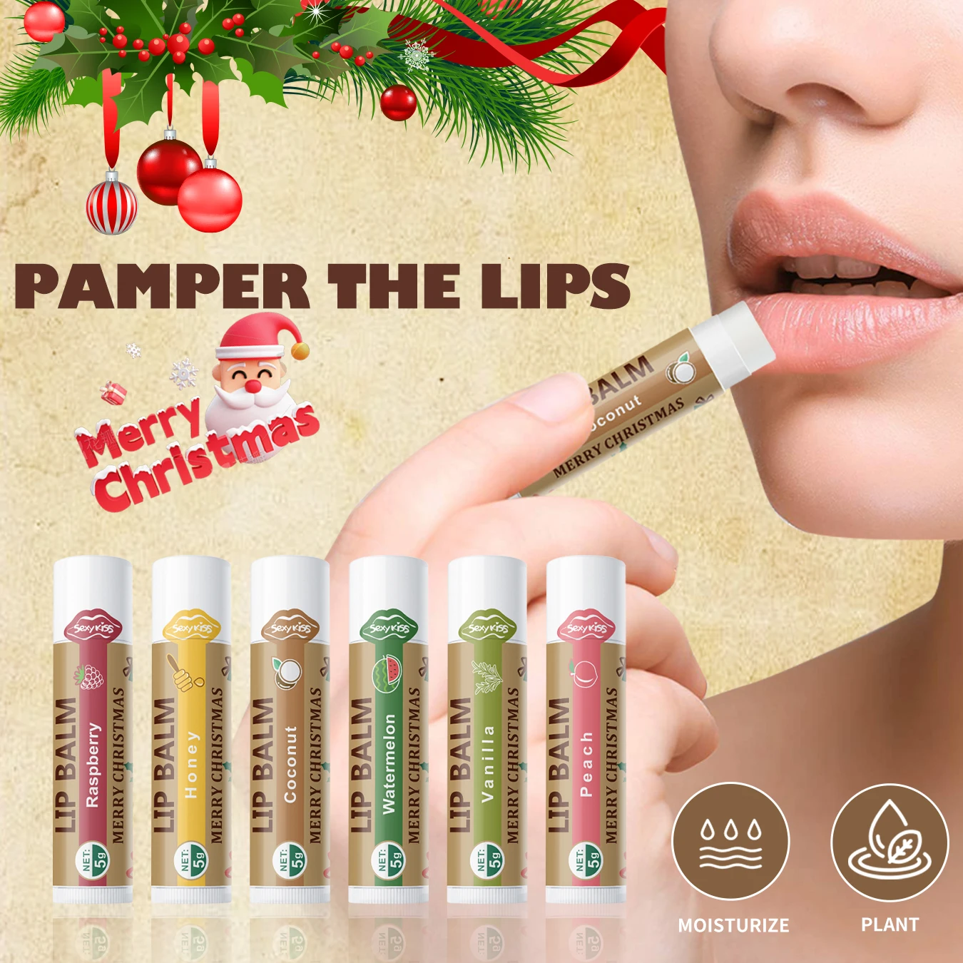 Christmas gift 6PCS/box lip balm set, shiny and moisturizing, softening dead skin, suitable for dry lips, a gift for women