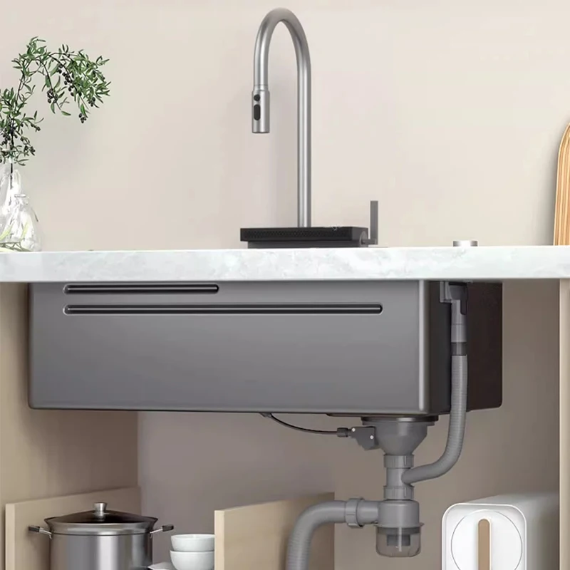 Washbasin Kitchen Sink Large Single Slot Stainless Steel Waterfall Sink Dishwashing Sink Household Undercounter Basin