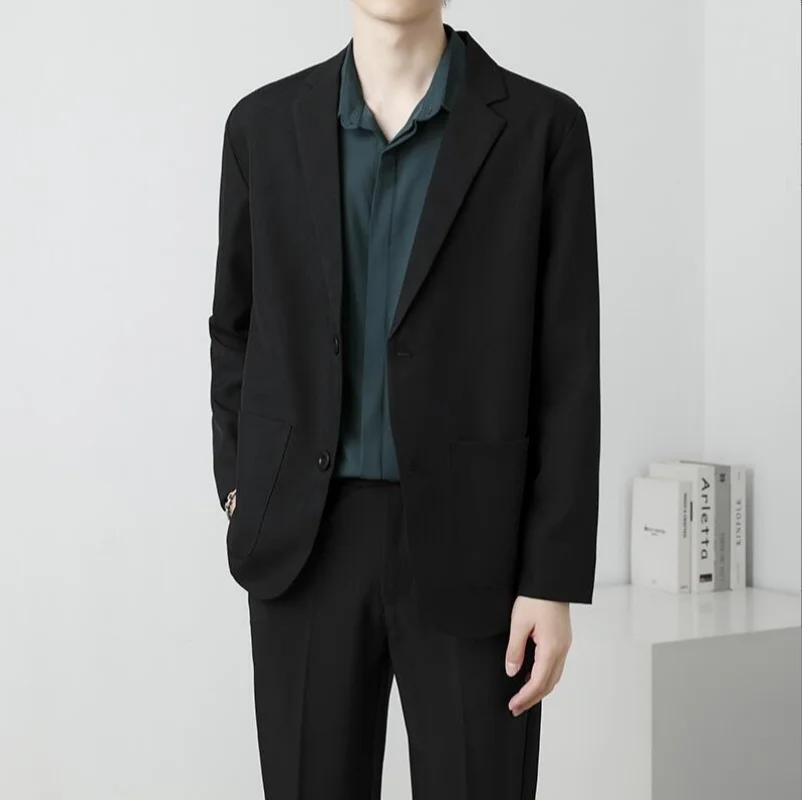 Men Suit Jackets Blazer Coat Slim Fit Smart Casual Autumn New Fashion Clothing Two Buttons Solid Color Black Khaki Coffee