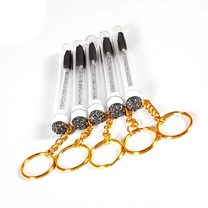 10/100Pcs Reusable Eyelash Brush Tubes With Keychain Eyebrow Brush Resin Drill Replaceable Mascara Wand Brushes Dust-proof