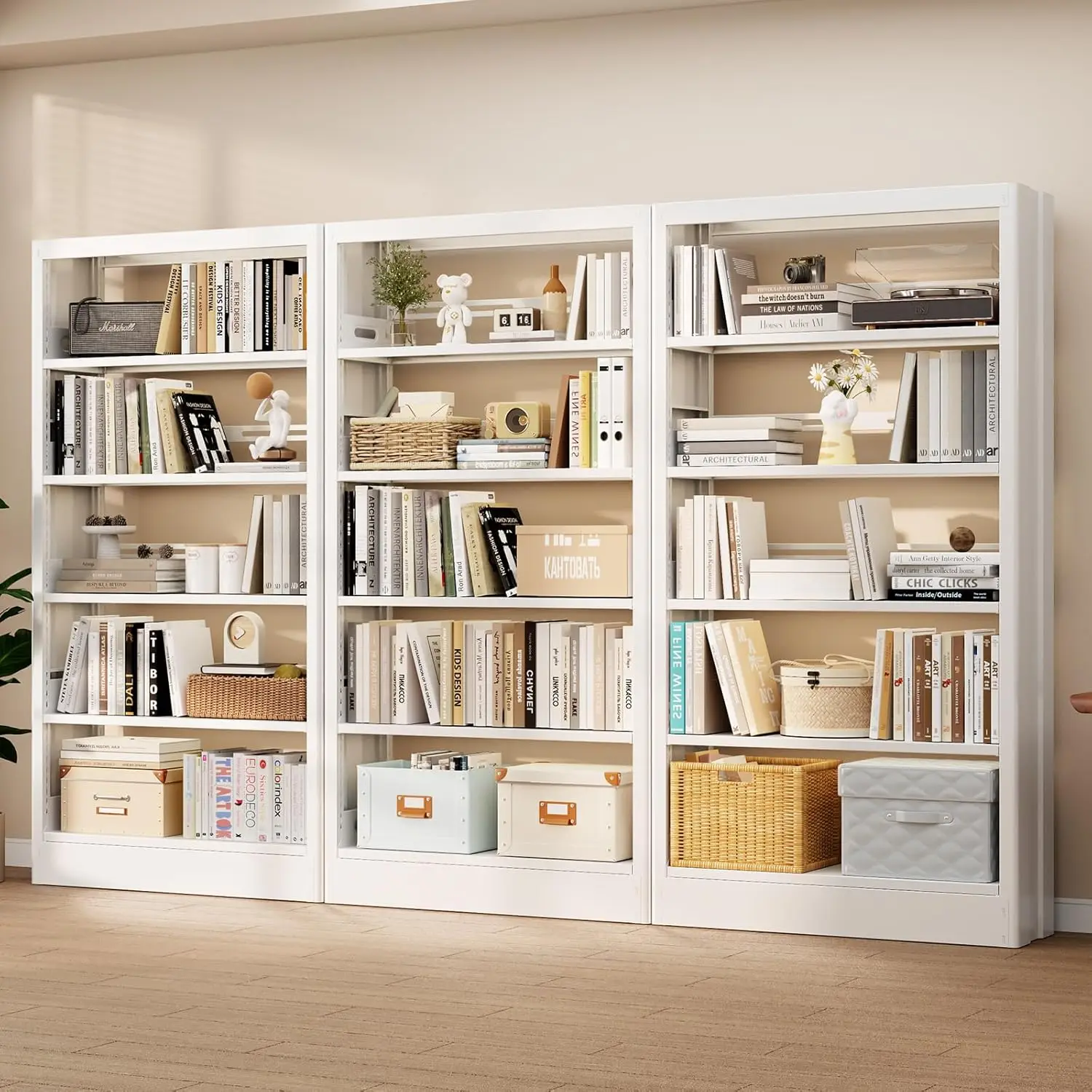 

Белая металлическая книжная полка высотой 71-дюймовой, 5-уровневый книжный шкаф с регулируемыми полками для хранения, сверхмощная книжная полка с подставками для книг, Freestandi