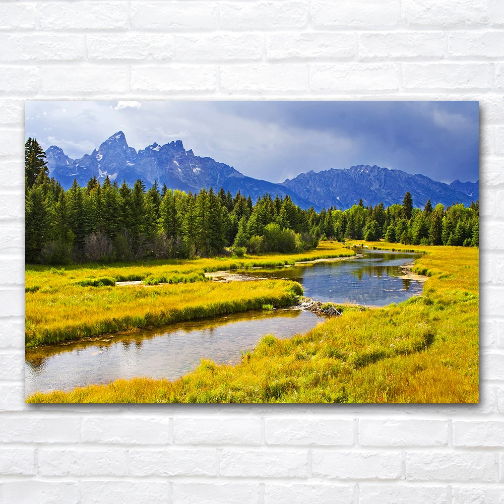 River Forest Landscape Canvas Painting Wall Art Poster Print Home Decor Picture