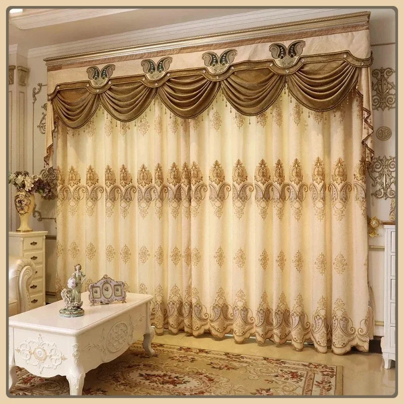 Luxury Atmosphere Embroidery Blackout Thicken Fabric Curtains Room Decor Living Room  Curtain Chenille Light Window Screen