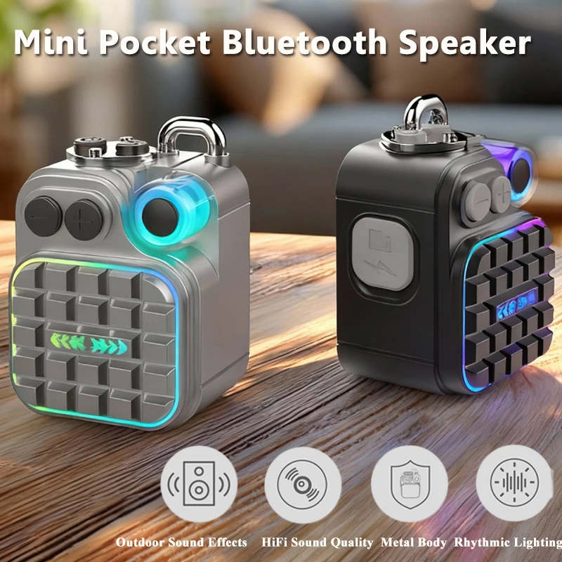 Мини-карманный Bluetooth-динамик, беспроводной Bluetooth 6,0, шокирующий бас-сабвуфер, RGB-подсветка, громкоговоритель для вечеринок, портативная музыкальная шкатулка MP3