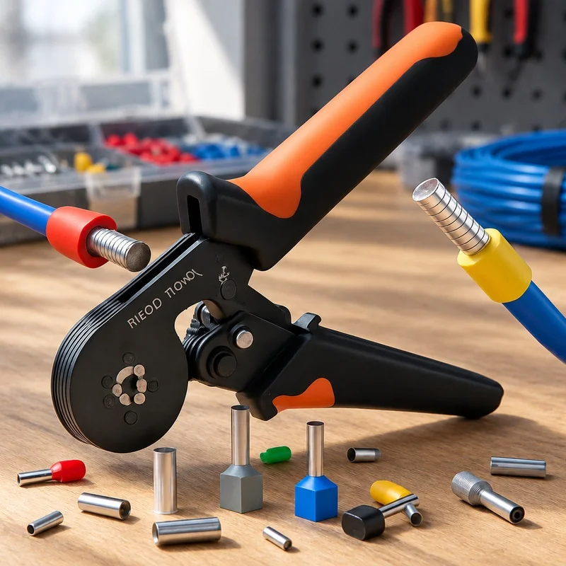 Household Wire Crimping Set with Electric Tool and Tubular Ferrule Sleeves for Terminal Connections HSC8 6-4 10-6 16-6