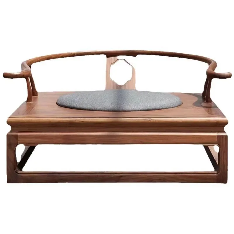 

Luxury zen home meditation chair Chinese old elm solid wood back cross-legged wooden seat living room home furniture