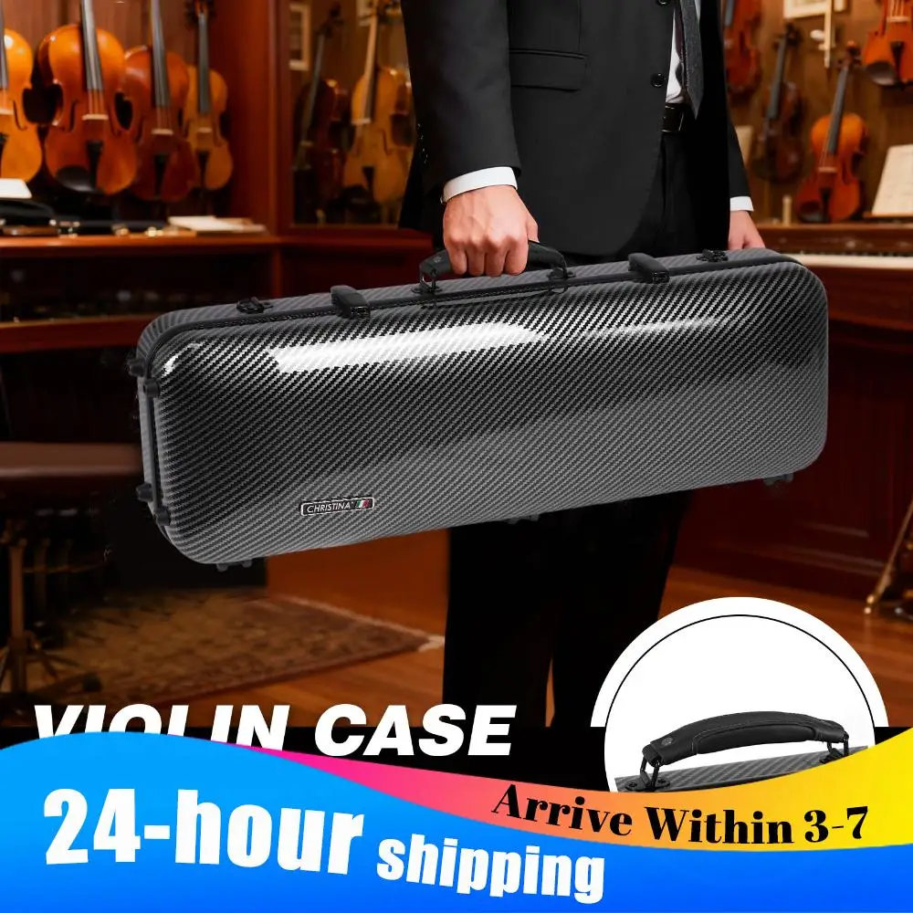 Estuche de Violín de Fibra de Carbono, Forma Oblonga, para Violín de Tamaño 4/4, con Asa, Estuche Rígido Profesional con Correas para el Hombro
