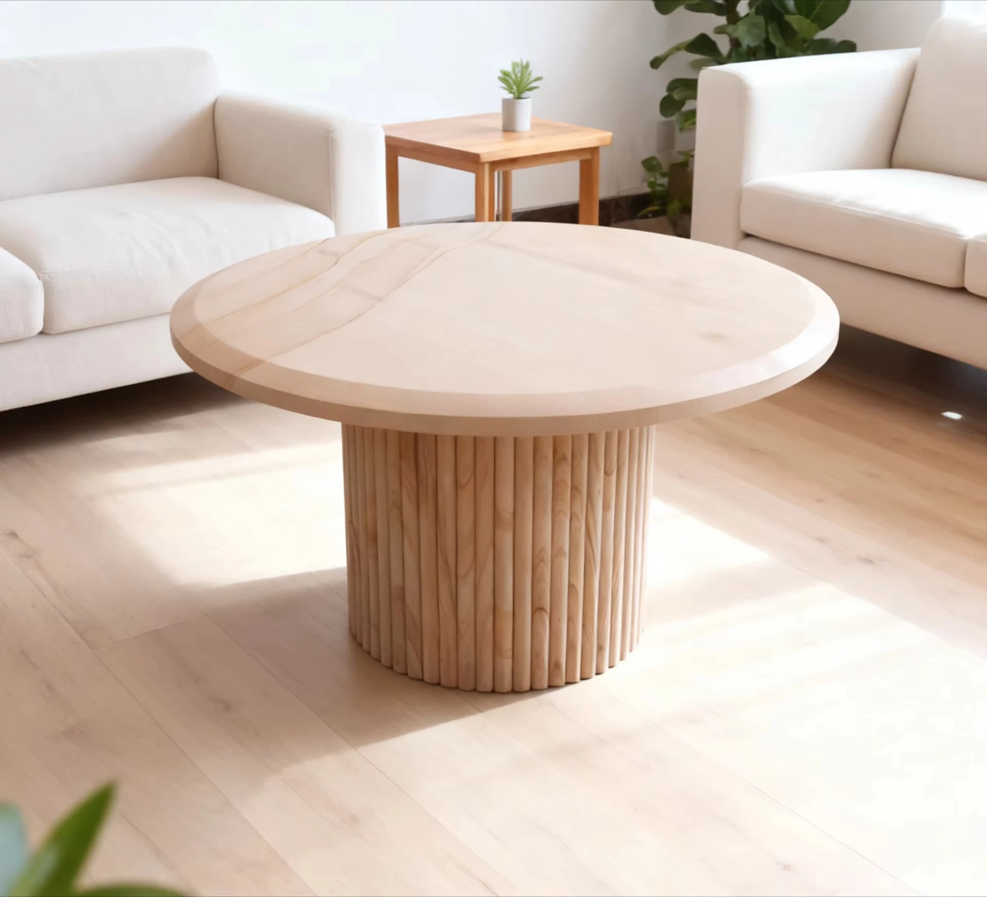 Modern Natural Sandstone Round Coffee Table for Living Room | Minimalist Stone Center Table Furniture Durable & Easy
