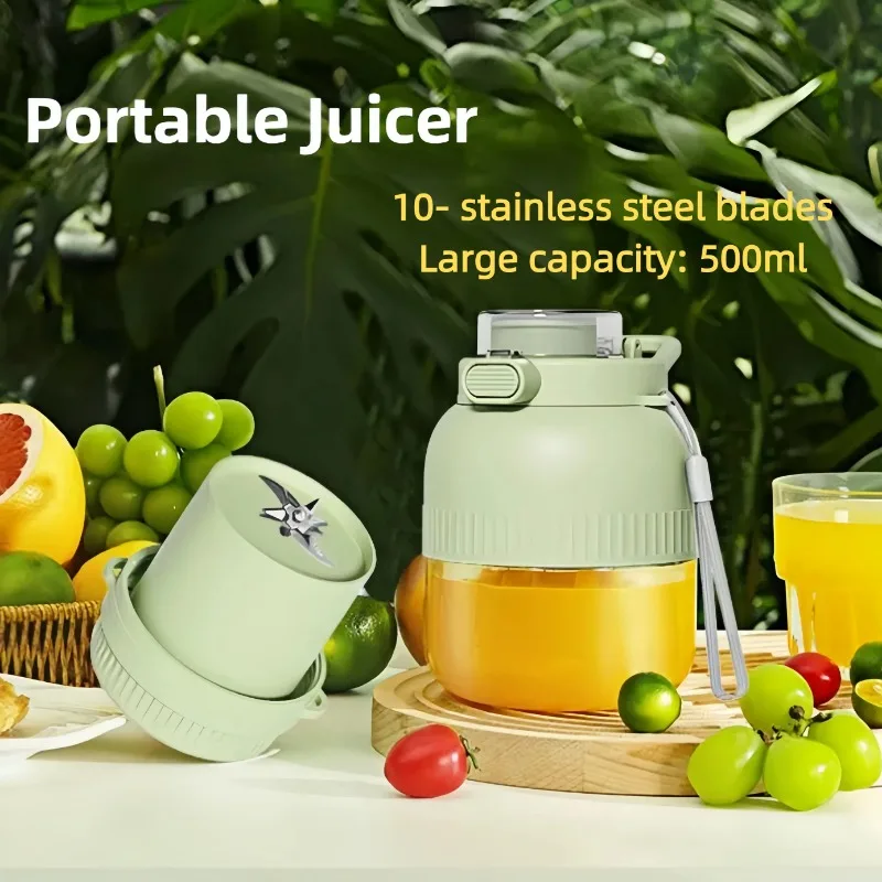 

500ML Large-Capacity Multi-Functional Outdoor Electric Juicer Cup Household Portable Juice Blender-Ten Blades for Quick Juicin