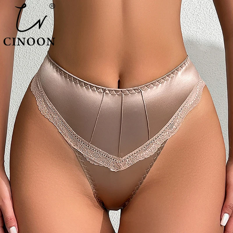 

CINOON Women Elegant Satin Lace Trim Panties Sexy Low Waist Underwear Solid Color Soft Smooth Breathable Multiple Colors Briefs