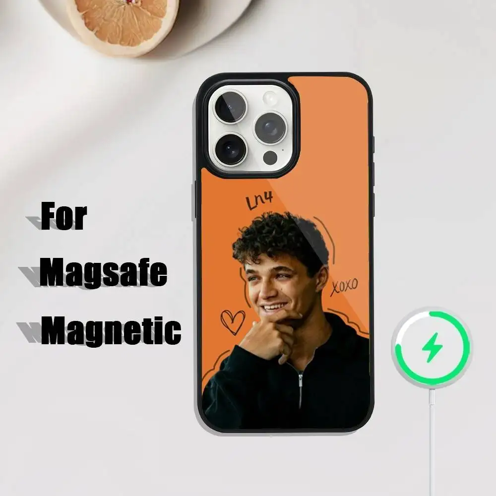 Formula L-Lando-Norris-s telefoonhoesje iPhone 17,16,15,14,13,12,11,Pro,Max,Plus,Mini,SE4,E Magnetisch Magsafe Draadloos opladen