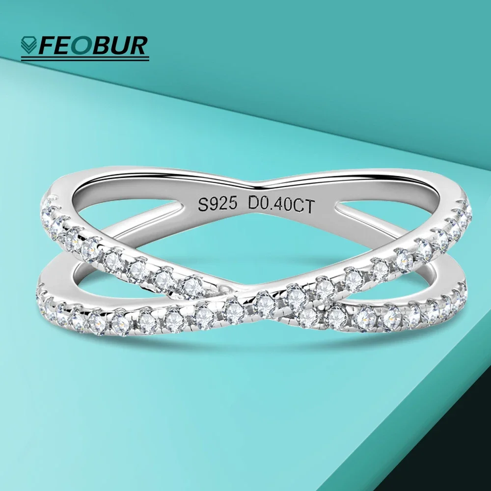 

925 Sterling Silver Moissanite Rings For Women X Cross 18K White Gold Plated D Color Simulated Diamond Engagement Wedding Band