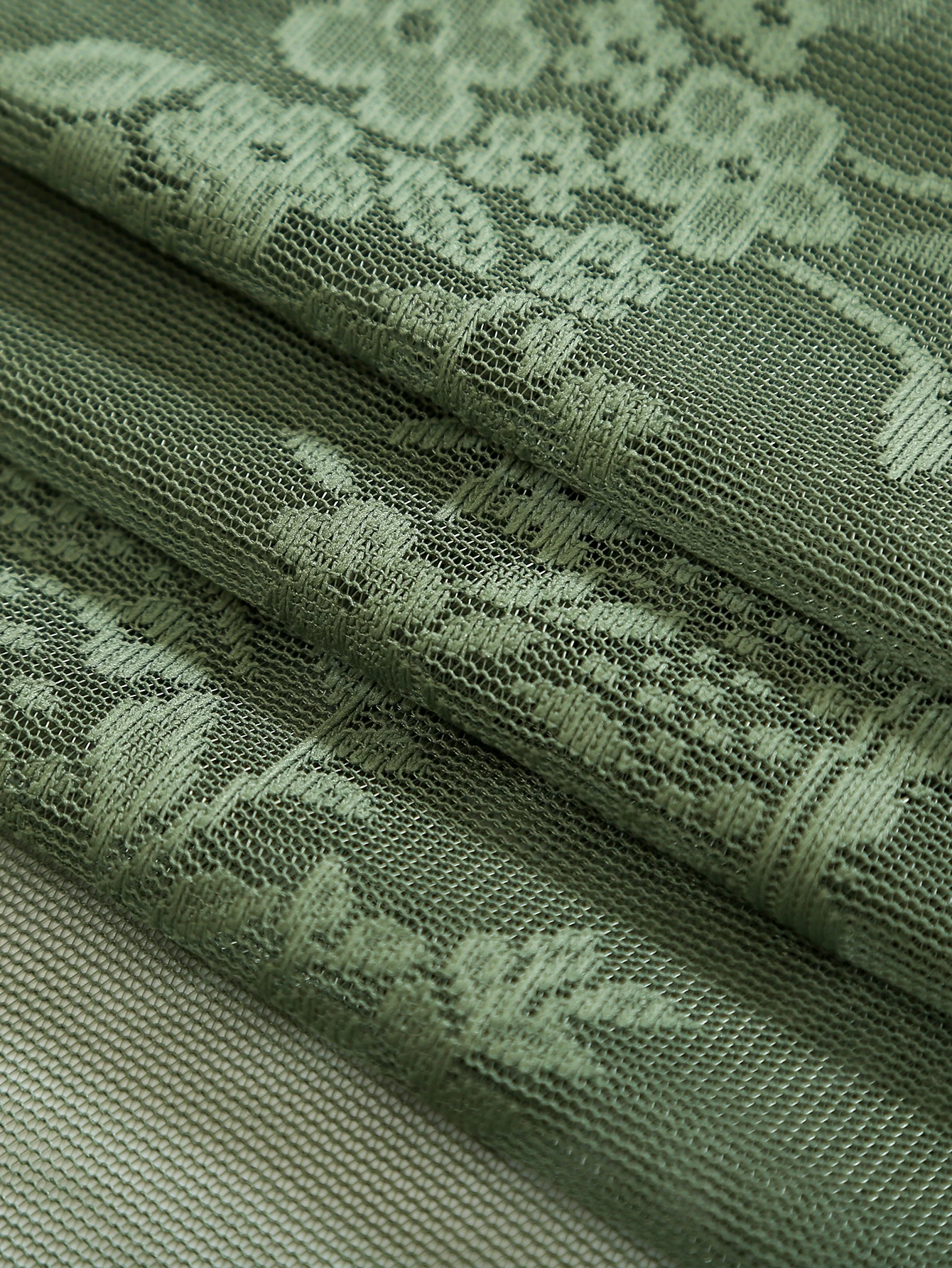 Green Lace Curtains 84 Inches Long 1 Panels Set, Boho Sheer Florals Scallop Ruffle, Shabby Chic Vintage Window Treatment Pair