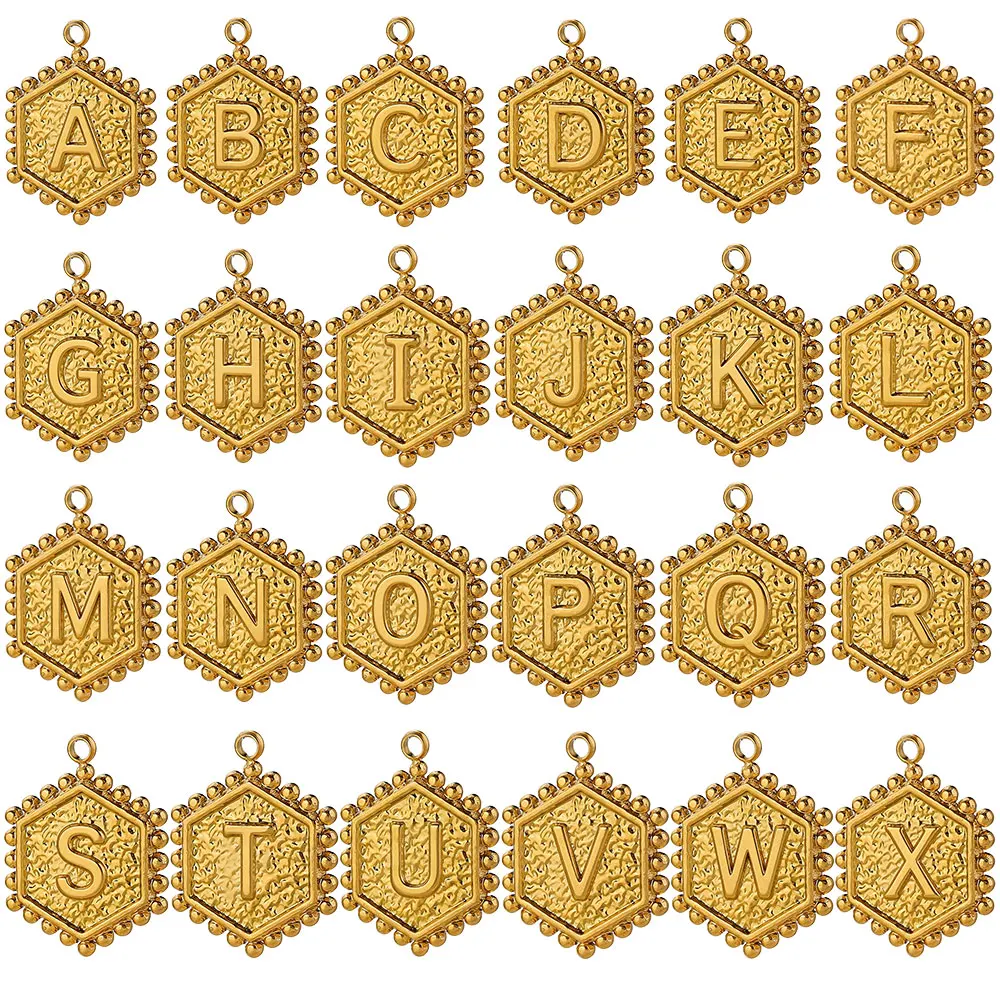5PCS No Fade Stainless Steel 18K PVD Gold Plated  Textural Letters Charms Pendants Earrings Connectors for DIY Jewelry Making