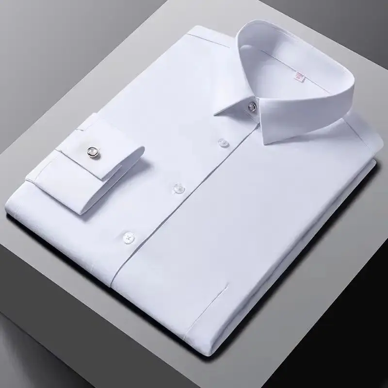 New Wormwood fiber Work White Shirt Men Long Sleeve & Women's Shirts Long Sleeve blue black High Quality Anti-wrinkle Non-Iron