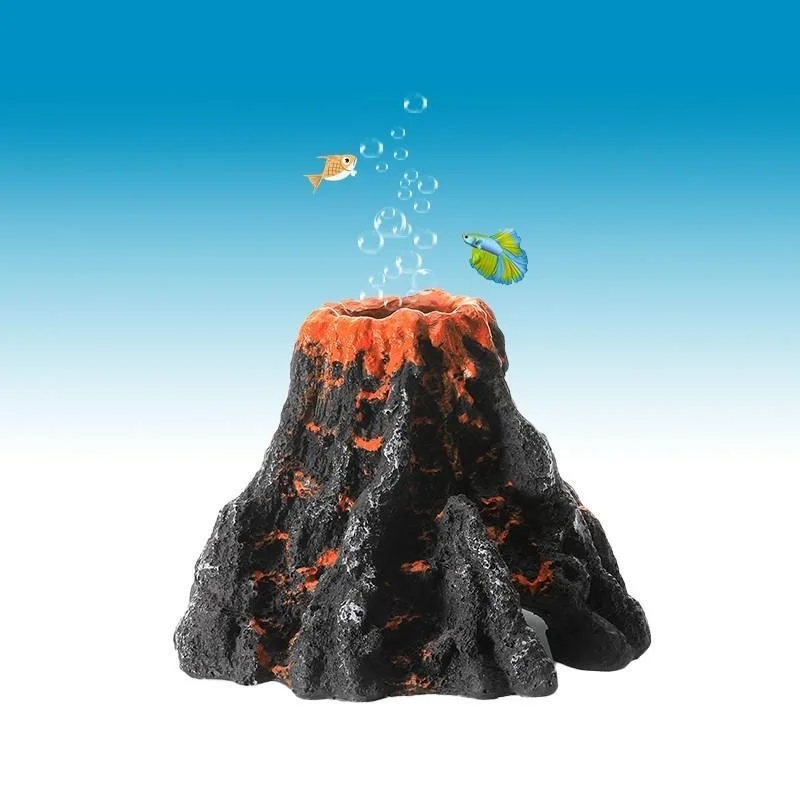 Fish tank decoration landscape resin rockery aquarium simulation volcano can be loaded with oxygen pump