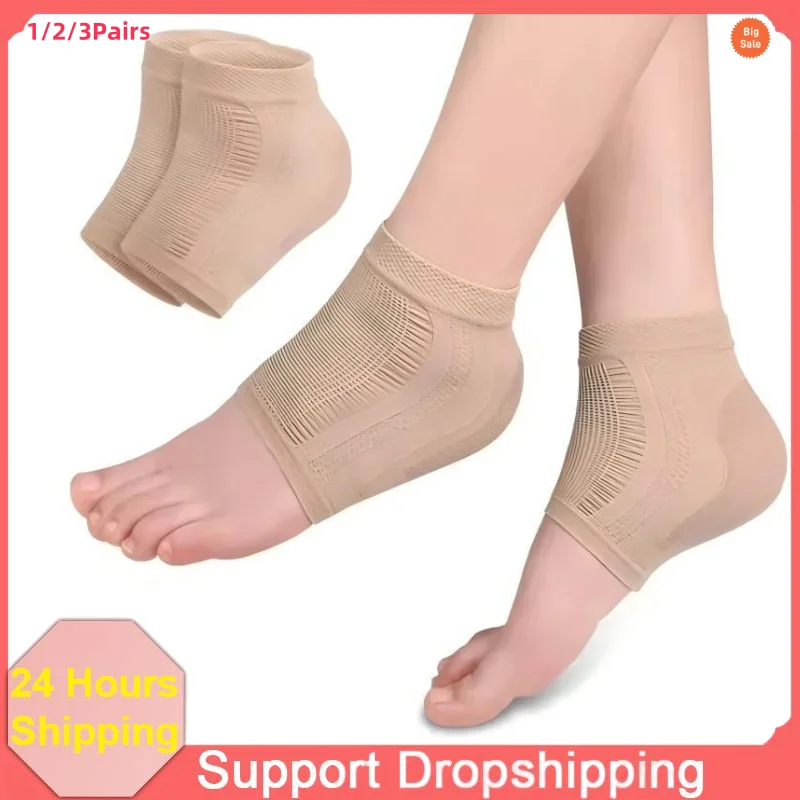 1/2/3 Pairs Silicone Socks Anti-cracking Heel Socks Moisturizing Anti-wear Cracking Half Short Socks Heel Cover Heel Protector