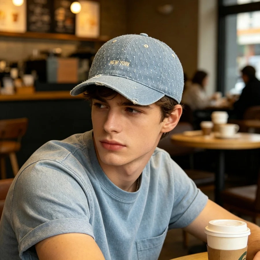 Vintage Distressed Washed Denim Baseball Cap, Soft Top Style That Doesn'T Put Pressure on the Head, Adjustable Circumference, Suitable for Various Styles, Easy to Create a Korean/American Retro Look for Daily Commuting, Shopping, or Drinking Coffee.