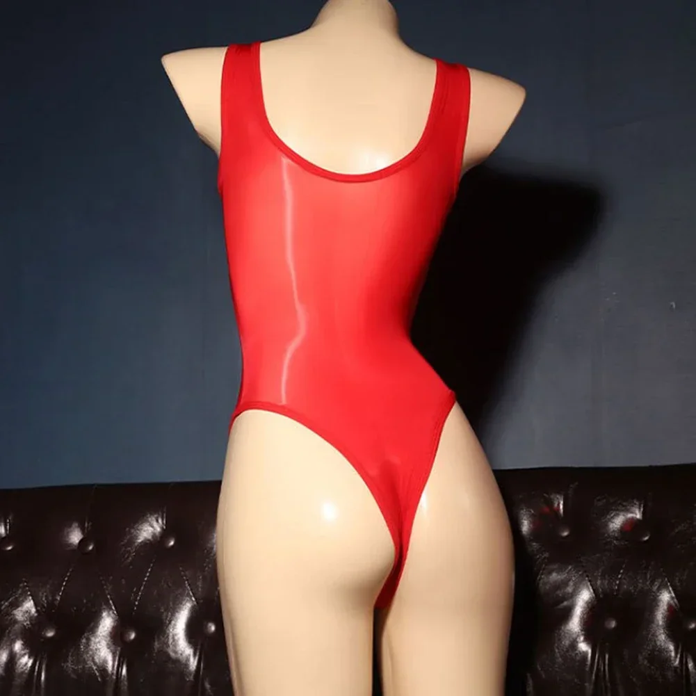 Mens Sexy Sissy Bulge Pouch Glossy Ultra-Thin Swimsuit Leotard See Through Sleeveless Fitness Singlet Jumpsuit Sheer Bodysuit