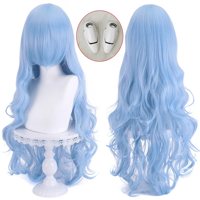 

Haute qualité Ayanami Rei Cosplay perruque Anime EVA 100 cm de Long Cyan bleu cheveux bouclés résistant à la chaleur Halloween f