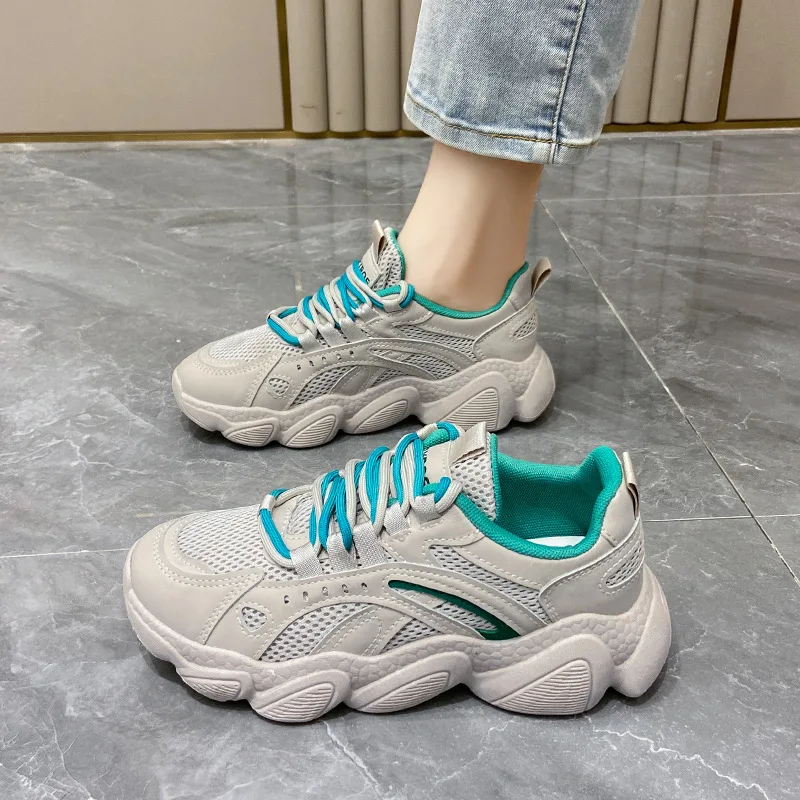 2025 Women Mesh Sneakers Lace-Up Canvas Sneakers Women Summer Platform Shoes Breathable Casual Women Sport Woman Designer Shoes
