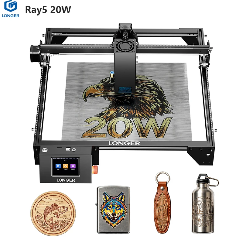Graveur laser Longer Ray5 20W avec écran tactile, chipset 32 bits, WIFI, gravure au laser de précision 0,08*0,1 mm, machine de découpe, zone de travail 375*375 mm