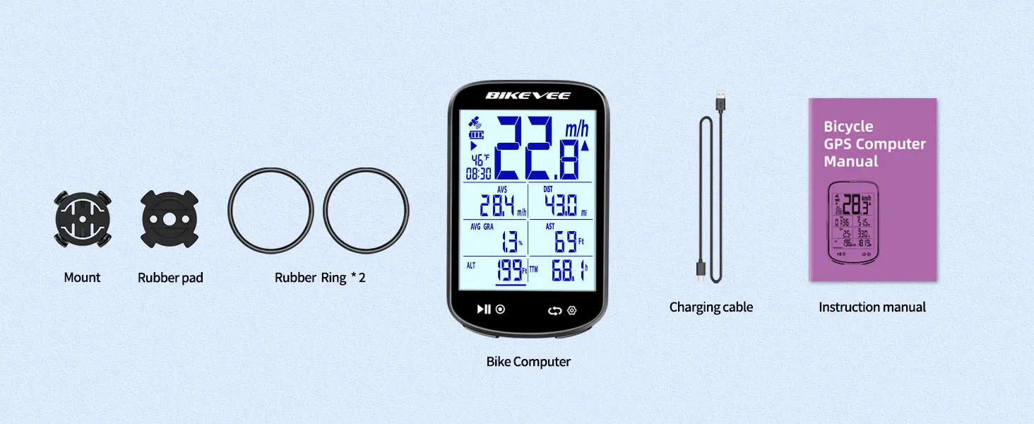 BIKEVEE Sonnenlicht-lesbarer 2,6"-LCD-Multifunktionsdisplay GPS Bluetooth Drahtloser Fahrradcomputer Fahrrad-Tachometer Kilometerzähler – Detail 3