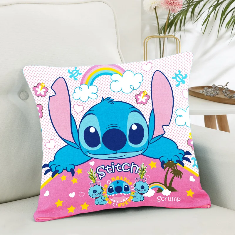 45cm Disney Stitch Pillowcase Cartoon Printed Cushion Cover Soft Cute Sofa Chair Home Decoration Pillow Cover Birthday Gifts