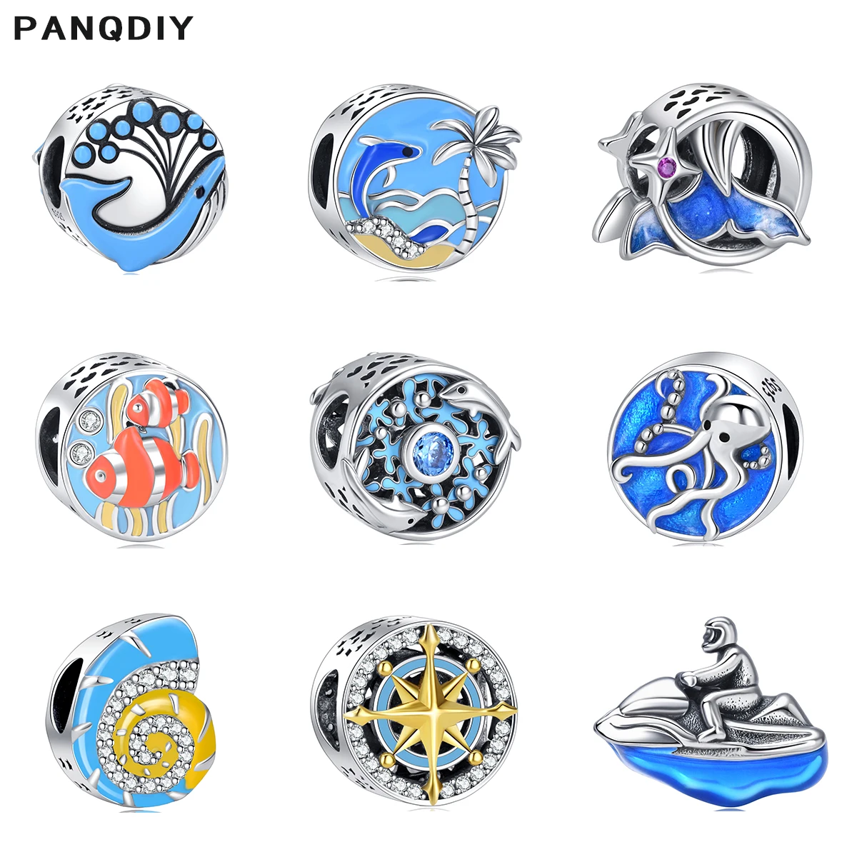 

PANQDIY стерлингового серебра 925 пробы, подвеска на тему океана, бусины, эмаль, мастерство изготовления, подходит для оригинальных браслетов 3 мм 925