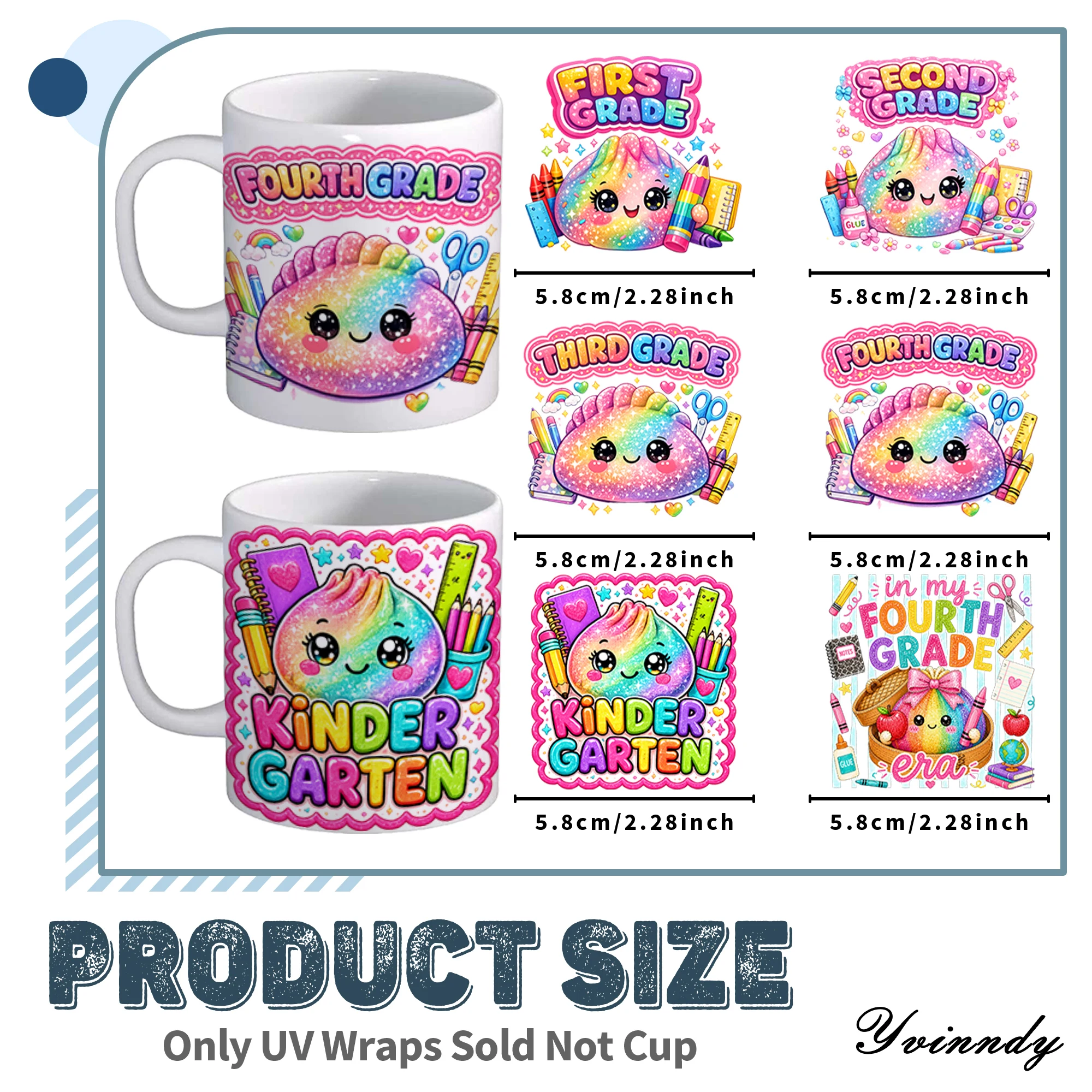 12PCS/SET Rainbow Back-to-School Theme DIY UV transfer stickers - suitable for DIY crafts mugs laptops