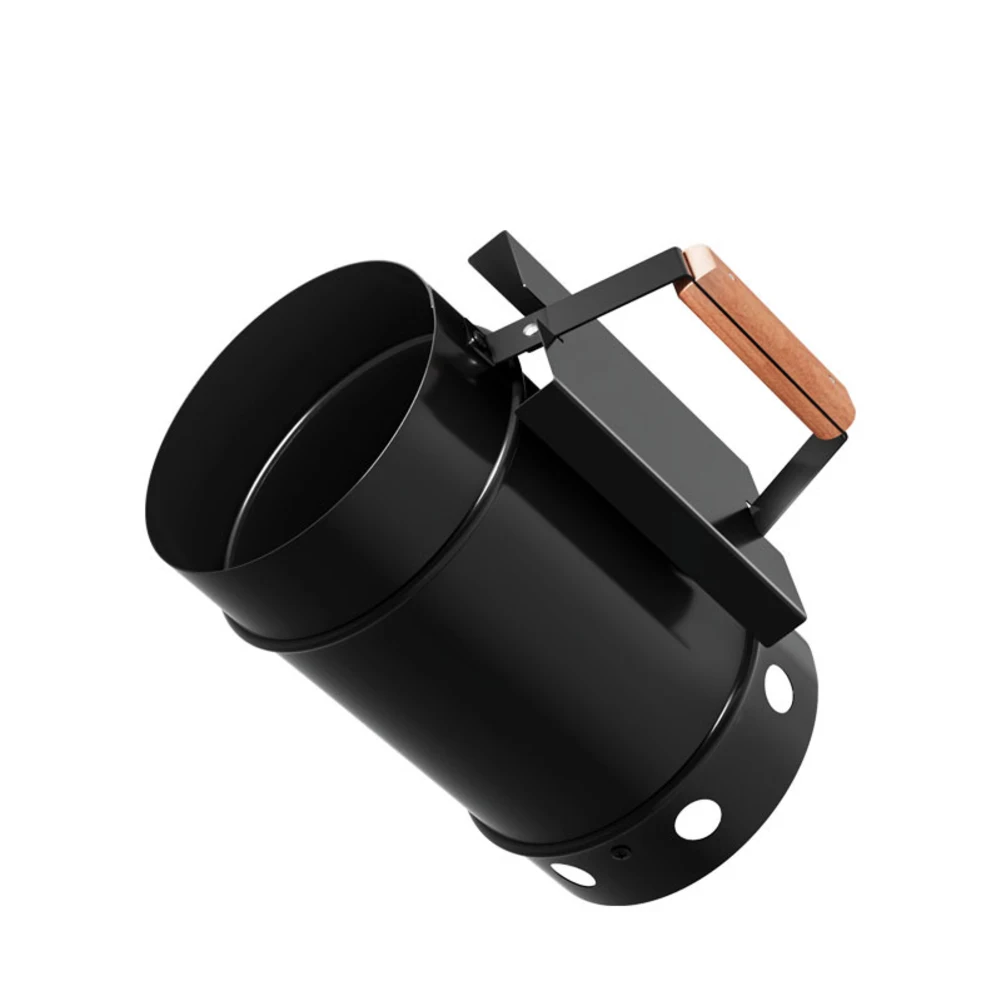 

Outdoor Charcoal Ignition Bucket with Solid Wood Handle Zinc Iron Alloy Construction Efficient Air Flow for BBQ Oven