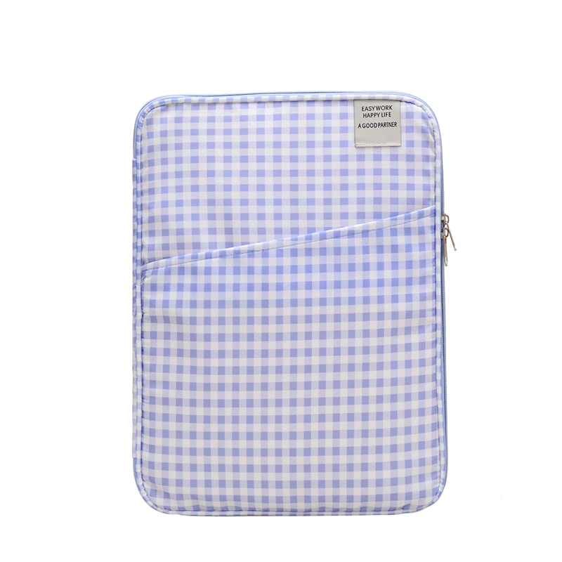 Plaid Laptop Sleeve 14 Inch Nylon Tablet Computer Portable Inner Bag Notebook Case Multi Pocket Organizer for Commute Travel