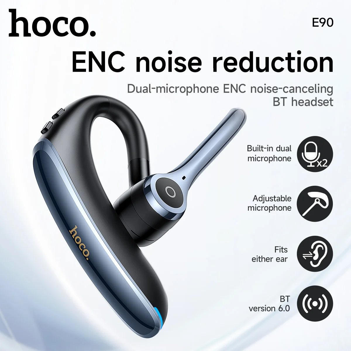 

HOCO E90 ENC Call Noise Reduction Hanging Ear Wireless Bluetooth Headset 6.0 Hands-free Driving Single Ear Business Headphones