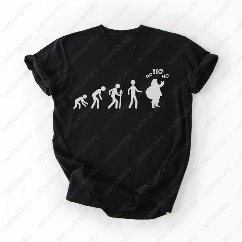 Evolution To Santa Funny Christmas Tees New Year Xmas Holiday Gift Camisetas Men Women Cotton Tops Creative Funny Humor Tshirt