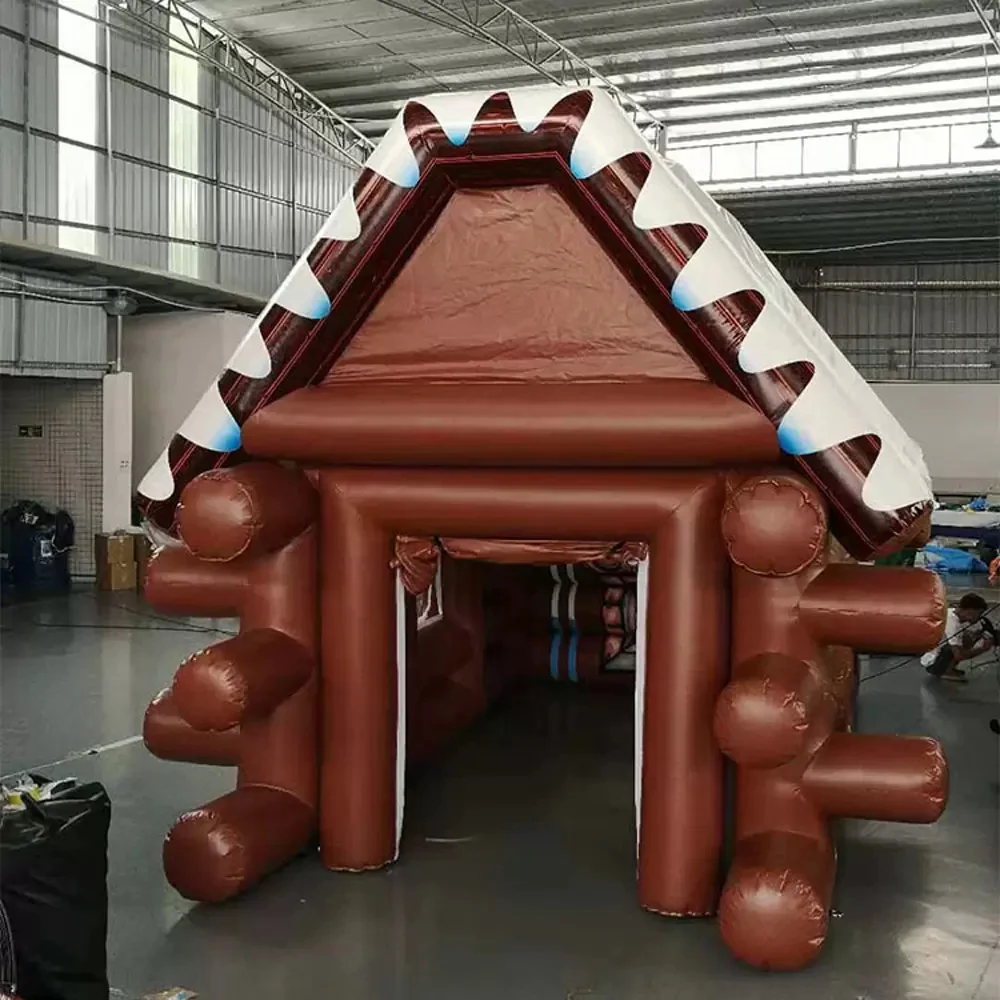 สีน้ําตาล Inflatable Winter House Cabin เต็นท์หลังคาสีขาวกลางแจ้ง Ski Lodge PVC ไอริชผับ Caravan Bar สําหรับงานปาร์ตี้โฆษณา