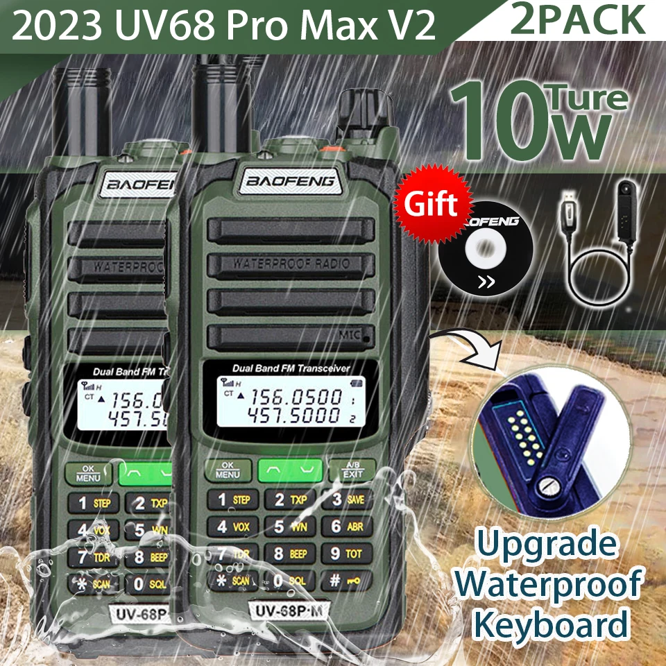 2 pz Baofeng UV68 ProMAX V2 10W 711 Antenna IP68 impermeabile Walkie Talkie tipo-C caricatore Radio aggiornamento di UV9R 5R Pro 10R 16plus