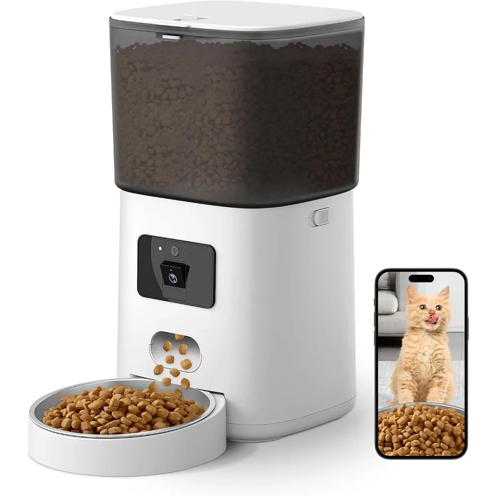 

5G с HD-камерой, 2,4G & автоматическая кормушка для кошки WiFi 6L Smart Cat Food диспенсер, обнаружение движения, автоматические кормушки для кошек