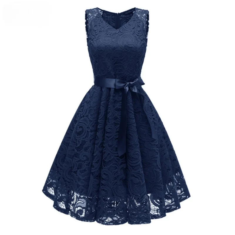 Robe Mi-Longue Vintage Élégante en Dentelle Florale Brodée pour Femme, Tenue Formelle pour Invité de Mariage, Couleur Unie, Nouvelle Collection 2024