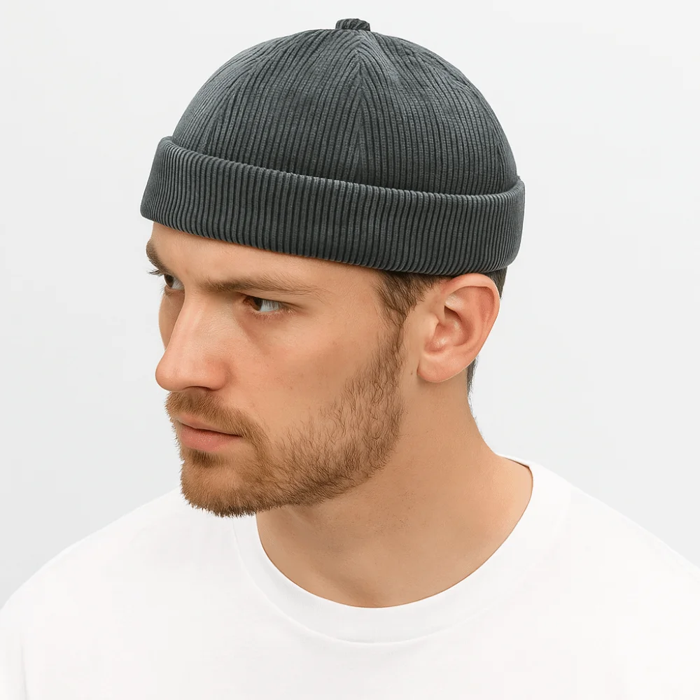 

Soft Solid Color Corduroy Brimless Hat Adjustable Round Dome Melon Cap Japanese Comfortable Hip Hop Hat Men