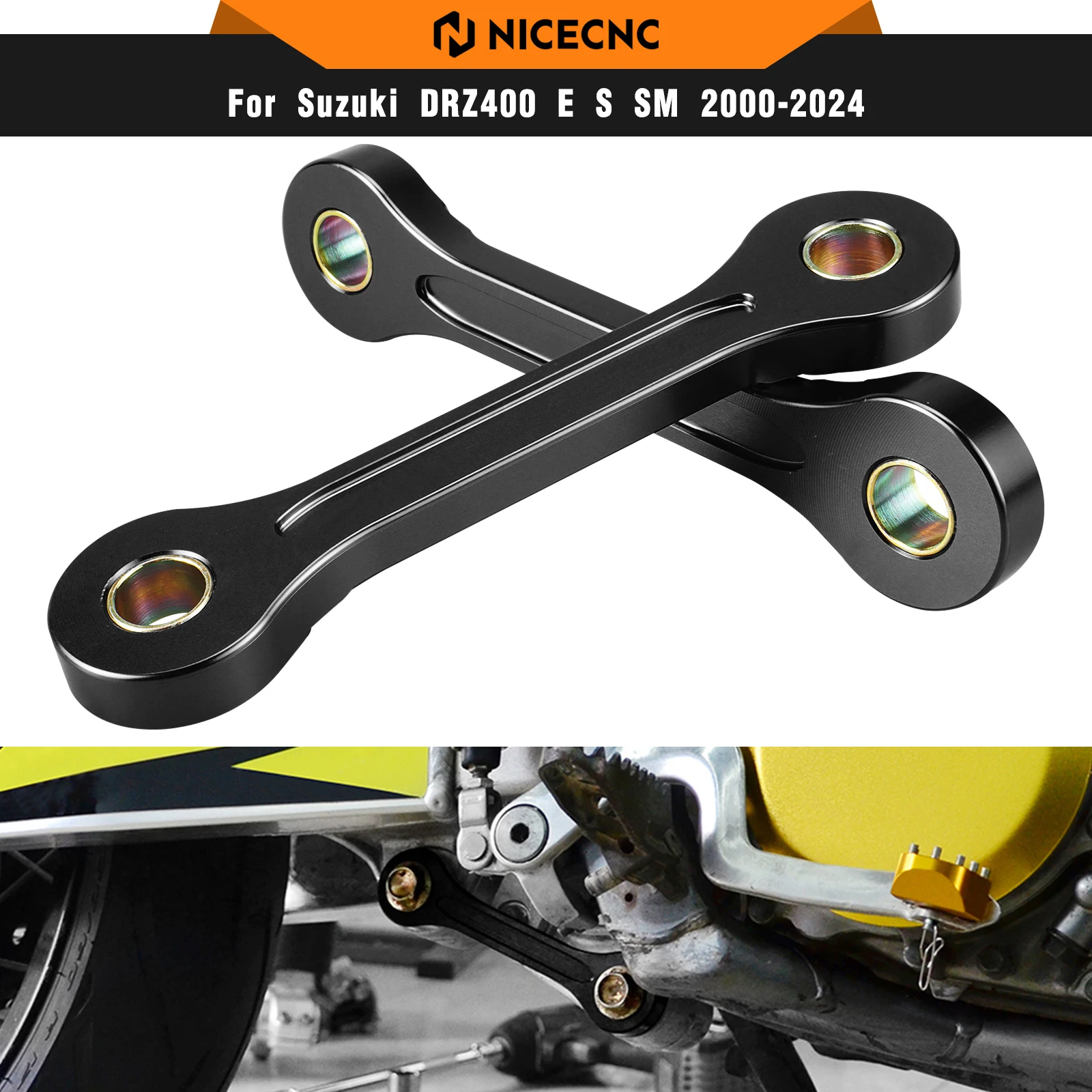 

NICECNC For Suzuki DRZ400 DR-Z 400 2000-2024 Motorcycle Aluminum Lowering Link Lower 250MM For Kawasaki KLX400 2000-2019
