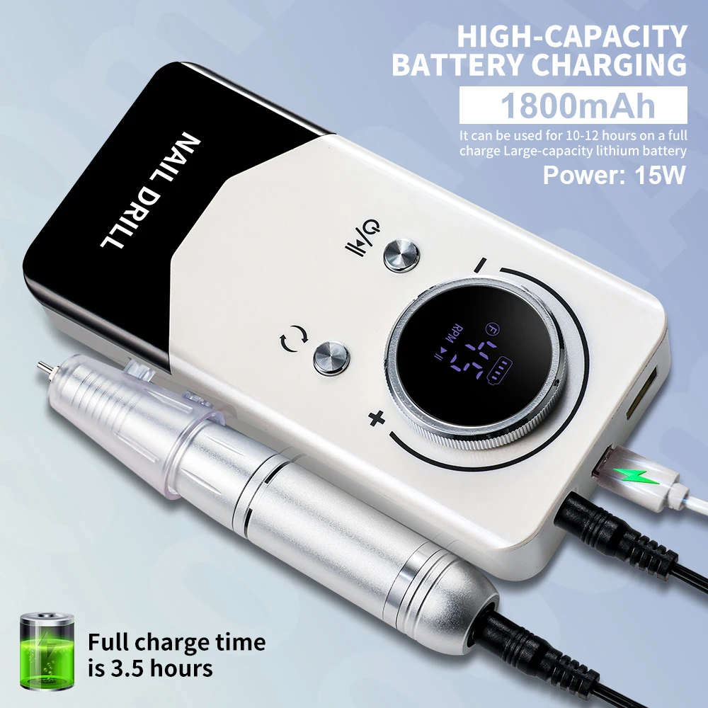 Perceuse à ongles 45000 tr/min, lime électrique Rechargeable pour enlever et polir le Gel acrylique, pour Salon/manucure et pédicure à domicile