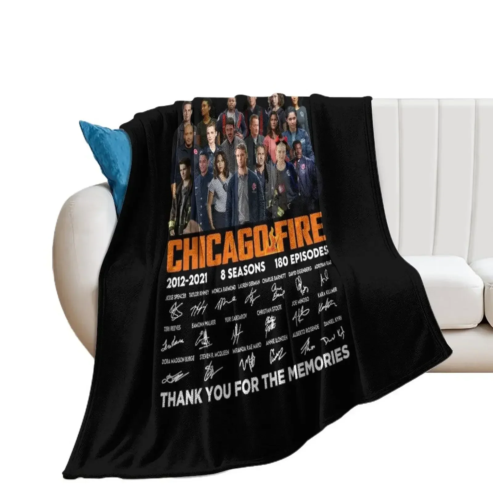 Chicago Fire Tv series 2021 2021 8 seasons 180 episodes signatures thank you for the memories black Throw Blanket Cute Blankets