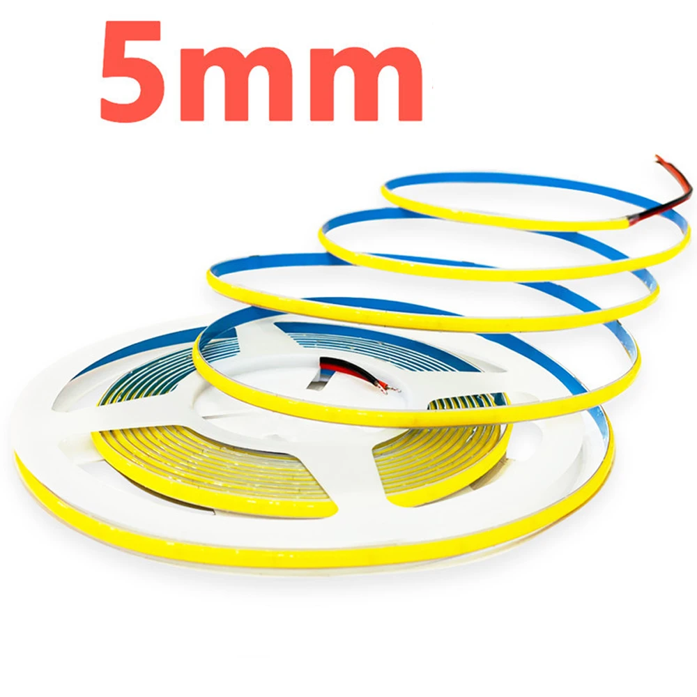 

5mm Super Thin COB LED Strip Light DC12V 24V Dimmable Colorful Red Green Blue 2700K 3000K 4000K 6000K Flexible Led Tape Car