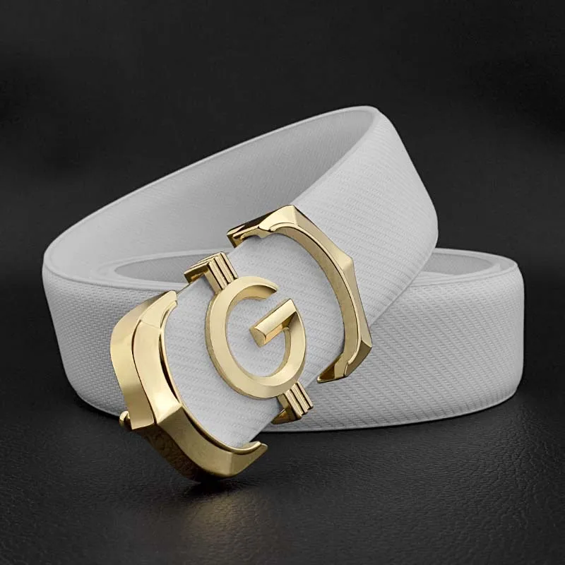 

2024 High quality white casual men belt genuine leather designer G letter belt Cowskin solid smooth buckle belt ceinture homme