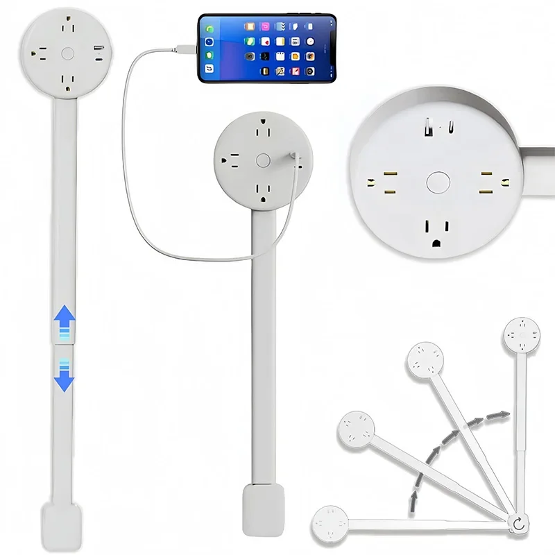 Удлинитель электрической розетки. Плоская вилка. Удлинитель удлинителя с вращающимися розетками. Использование за диванами. Тумбочки. Стол.