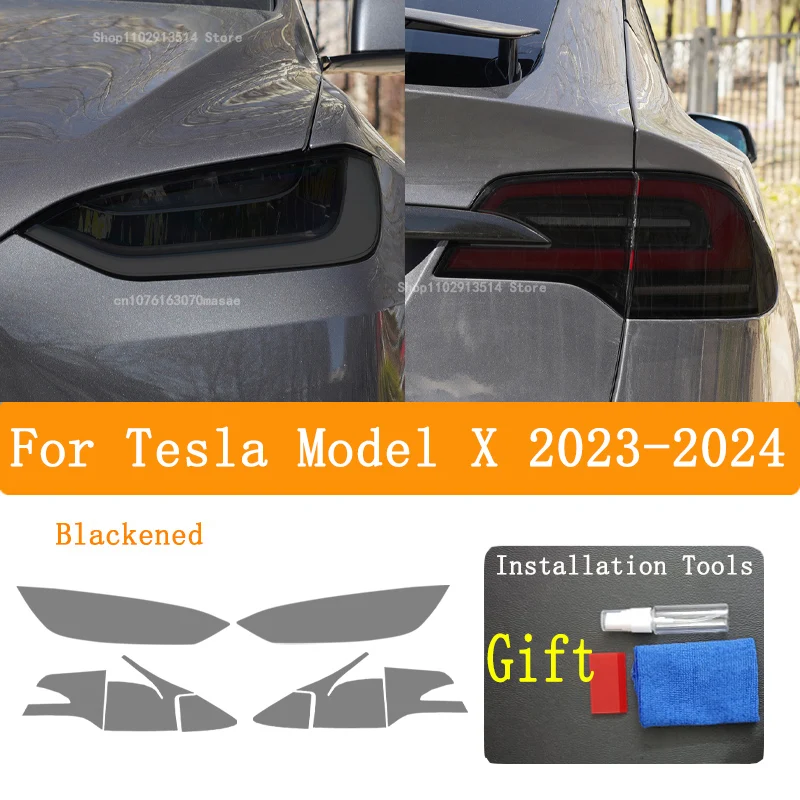 For  Tesla Model X 2023-2024 Accessories-Car Headlight Protective Film Vinyl Restoration Transparent Black TPU  Repair Sticker