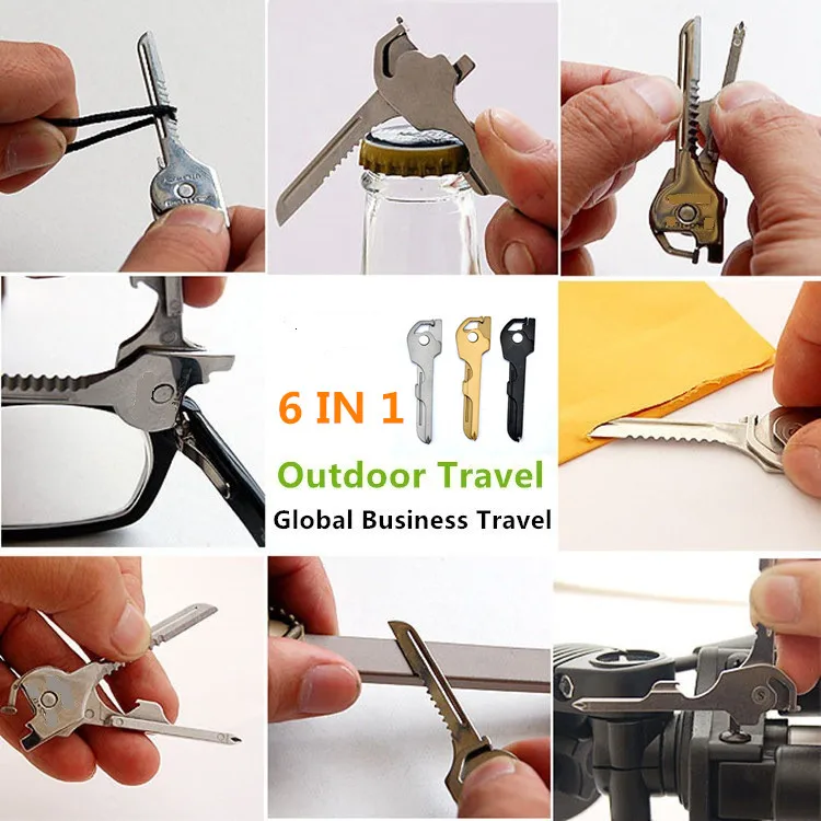 1PC Swiss 6 In 1 Tech Useful Multifunction Knife Utili-Key Key Chain Pendant Screwdriver Bottle Opener  Camping EDC Outdoor Tool