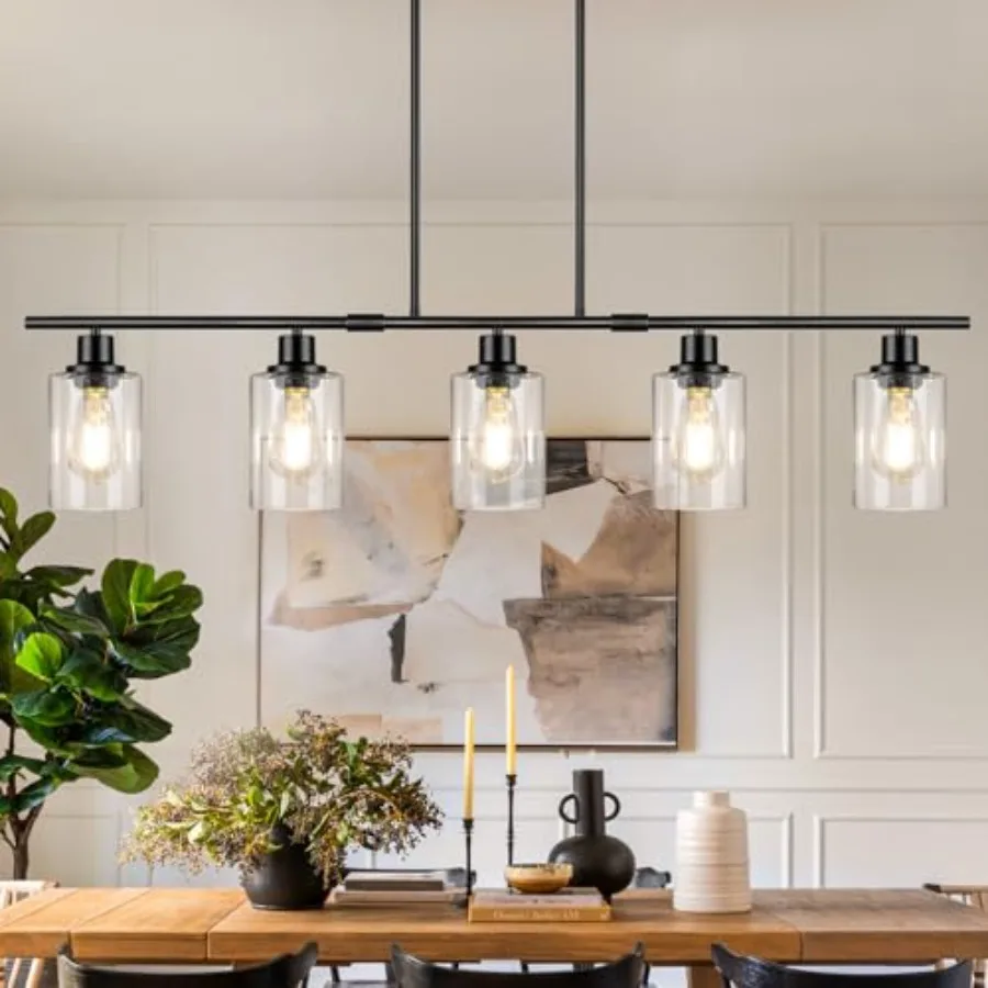 

Dining Room Light Fixture Over Table 5-Light Kitchen Island Lighting Hanging Farmhouse Linear Chandelier for Dining Room Matte